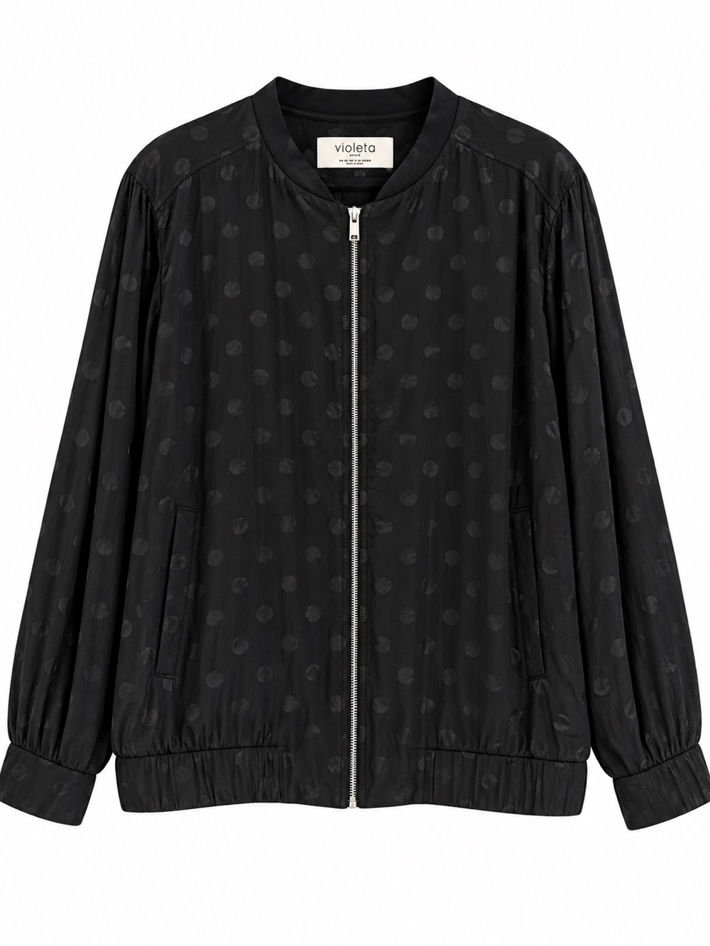 Mango Black Polka Dot Zip-Front Bomber Jacket